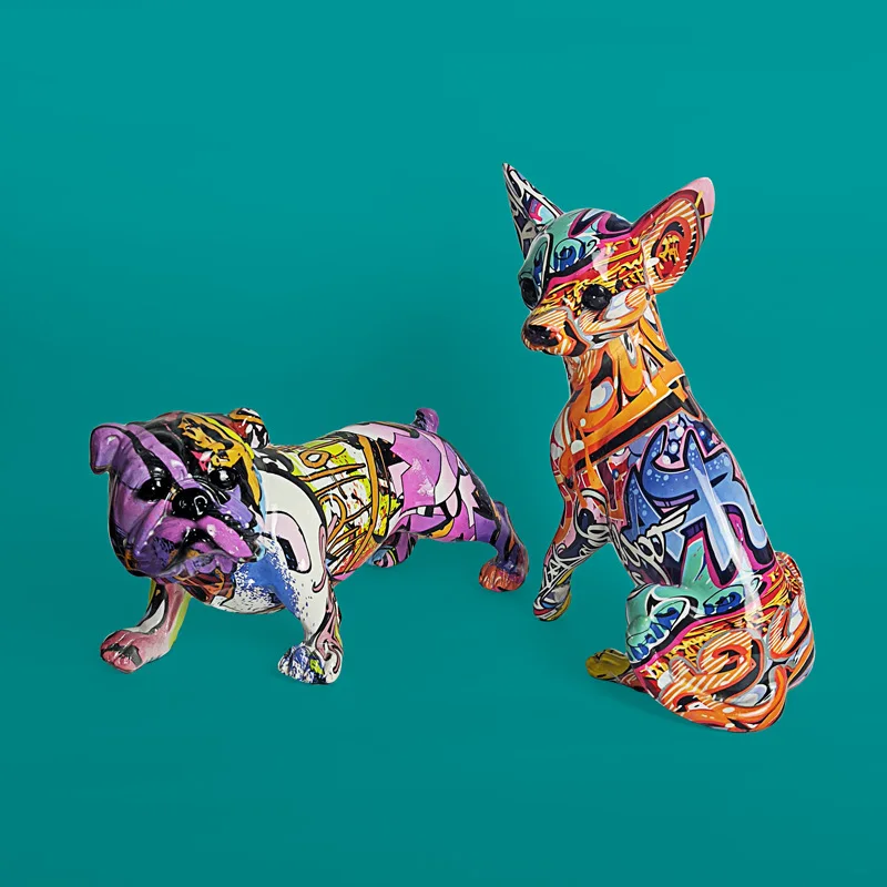 

Resin Nordic Creative Water transfer Painted Color Dog Decorations Home Ornaments Wine Cabinet Office Decor Resin Crafts Gifts
