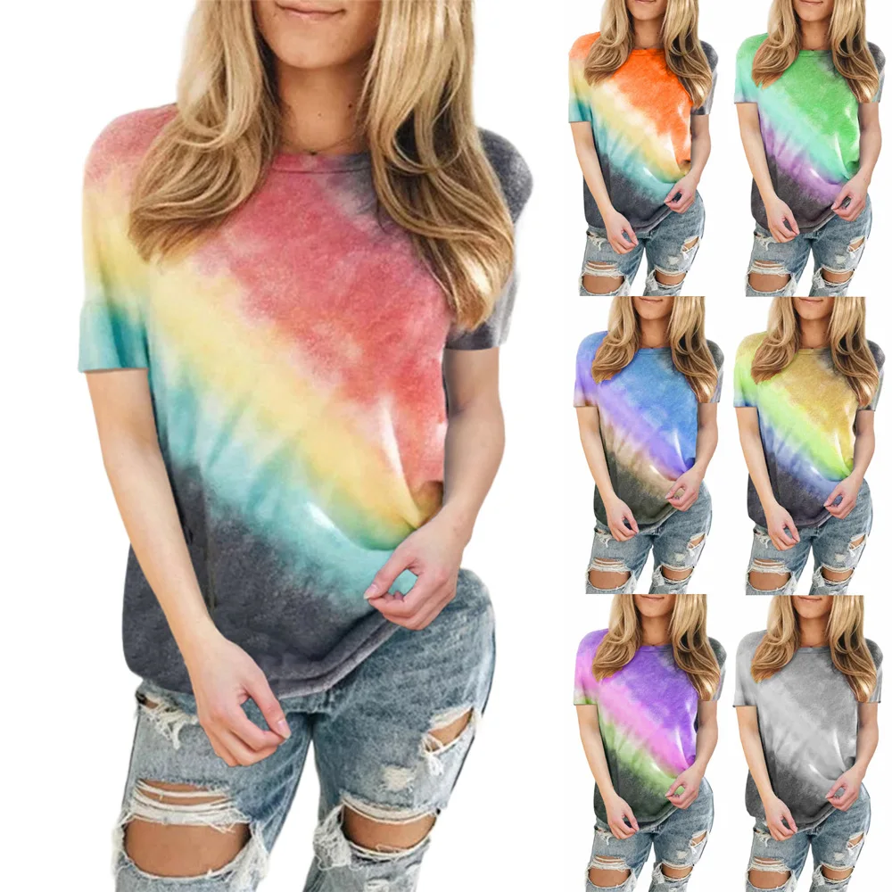 

Women's T-shirt Fashion Casual Short Sleeve Shirt Tie Dye T Shirt Ladies T Shirts