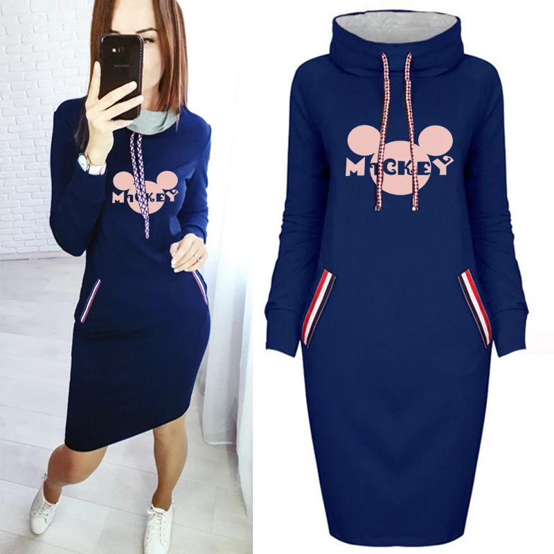 

Bodycon Dress Disney Mickey Mouse Print Fake Pocket Dresses Cartoon Casual Vintage Robes Woman Party Thin Office Lady Vestidos