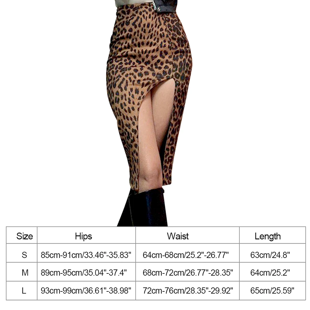 

Women's Elastic Skirt Slim High Waist Hem Split Package Hip Casual Sexy Leopard Knee-Length Skirt Women Summer Streetwear