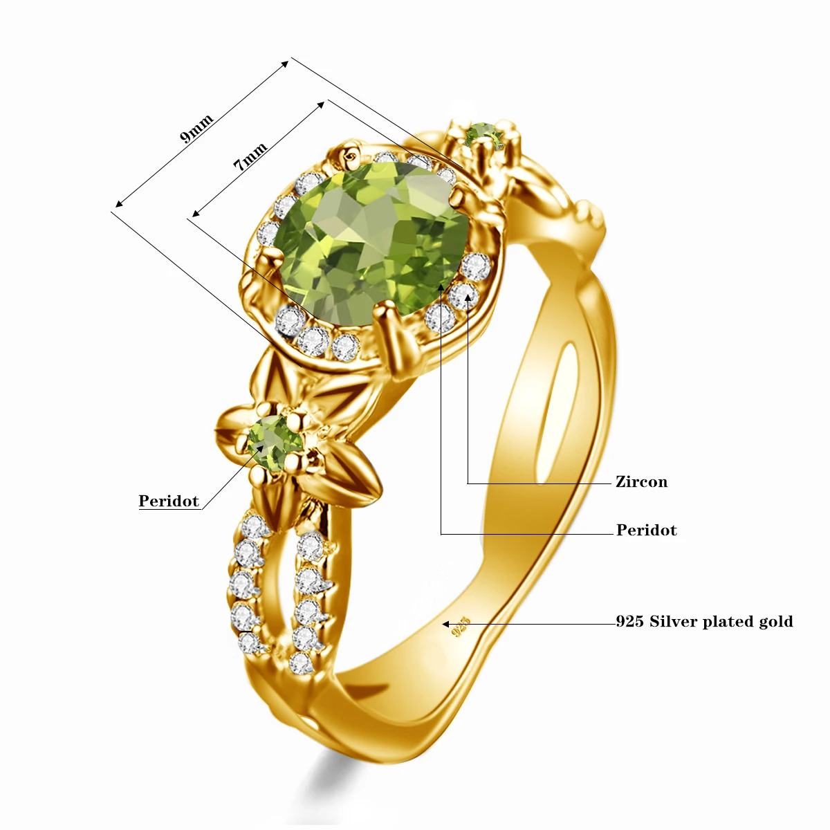

SDOOU 14K Gold Ring For Women Silver 925 Rings Green Peridot With Zircon Gemstone Engagement Ring Fashion Jewelry Party Gift