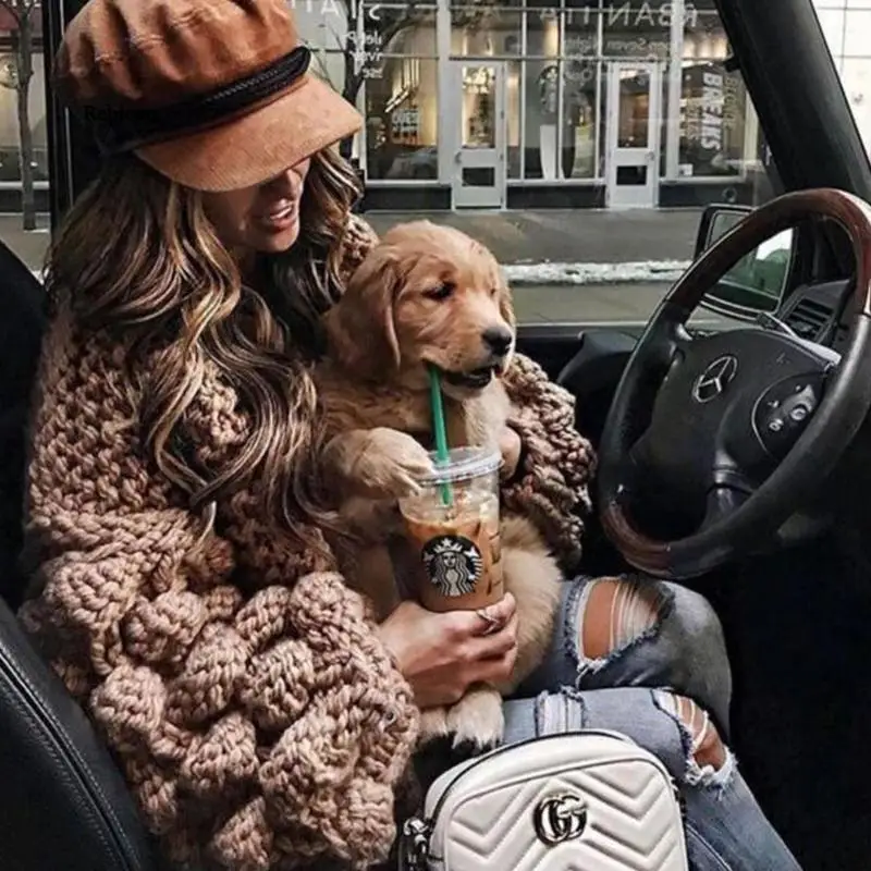 

Fashion Women Sweaters Oversized Cardigan Sleeve Loose Thick Knitted Sweater Cropped Sweater Women Casual Top