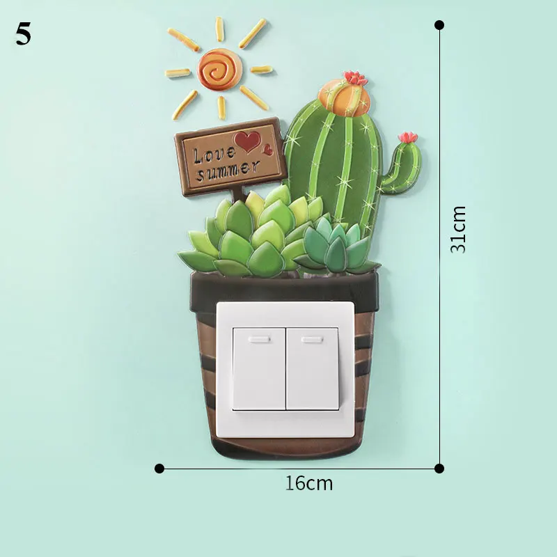

3D Cartoon Animal Switch Outlet Wall Sticker Luminous Cactus Flamingo Room Decor Silicone Light On-off Switch Cover Protector