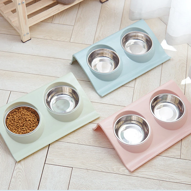 Double Dog Bowl Pet Feeding Station Stainless Steel Water Food Bowls Feeder Solution for Dogs Supplies Container | Дом и сад