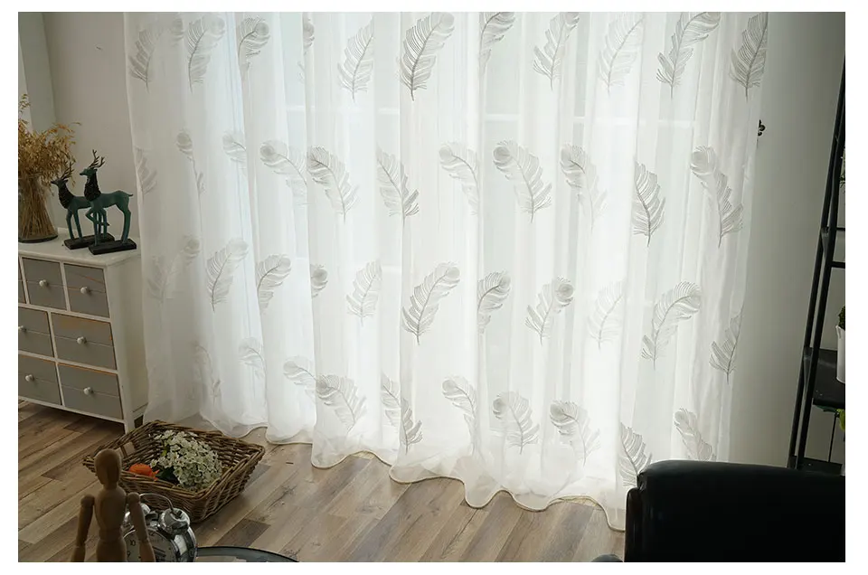 Вышитый тюль, занавески для гостиной, спальни, современный перьевой отвесный тюль, вуаль, занавески, ткань, занавески на окна