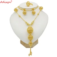 adixyn ethnic dubai 24k gold plated jewelry sets for women 70cm chain earrings african bridal wedding ornament gifts n10273