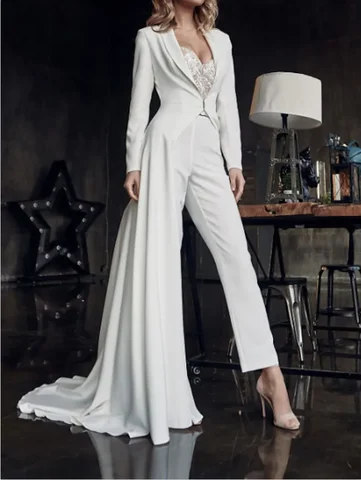 Wedding Jumpsuit Bride Satin Wedding Dresses With Jackets Vestidos Elegantes Para Mujer Shealth Sweetheart Appliqued Bridal Gown