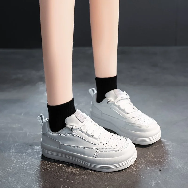 

Summer New Ladies Sneaker Thick-soled Soft And Comfortable Classic White Shoes Pu Material Non-slip Wear-resistant Running Shoes