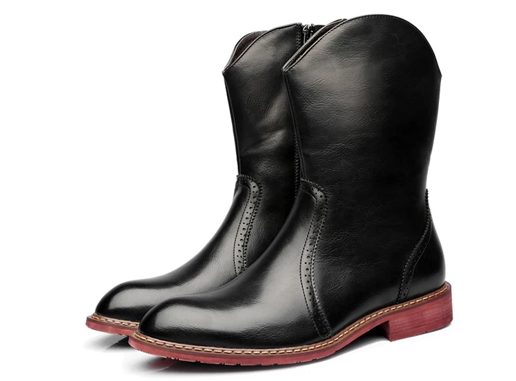 Men Motorcycle Boots Vintage Combat Boot Winter Fur Genuine Cow Leather Waterproof Buckle Military Boots Men Increase Shoes