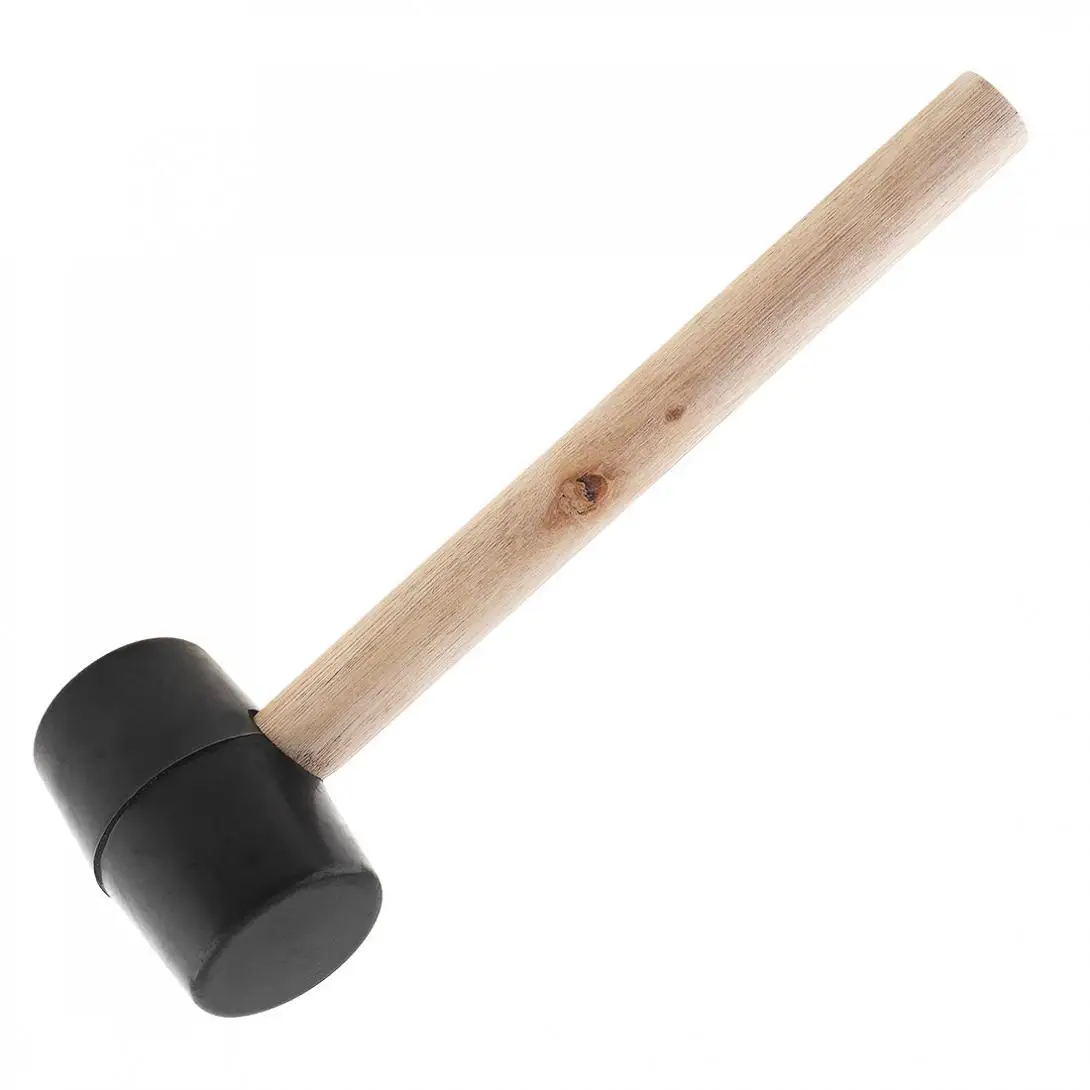 

230g Black Non-elastic Rubber Hammer Tile Hammer with Round Head and Wooden Handle for DIY Hand Tool