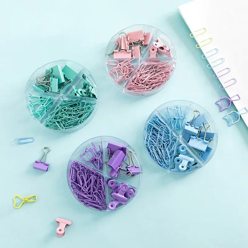 

84pcs Cartoon clip Kawaii Cat Heart Metal Paper Clip Candy Color Binder Clips For Book Decorative Clip Set School Stationery