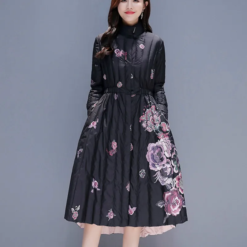 

Down Cotton Padded Parka Feminina Elegant Long Coat Female Clothes Retro Print Warm New Plus Size Winter Jacket Women Tops S667