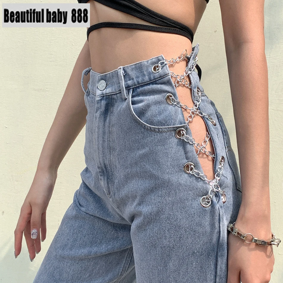 Женские облегающие джинсы Meqeis в стиле Харадзюку с высокой талией и вырезами на