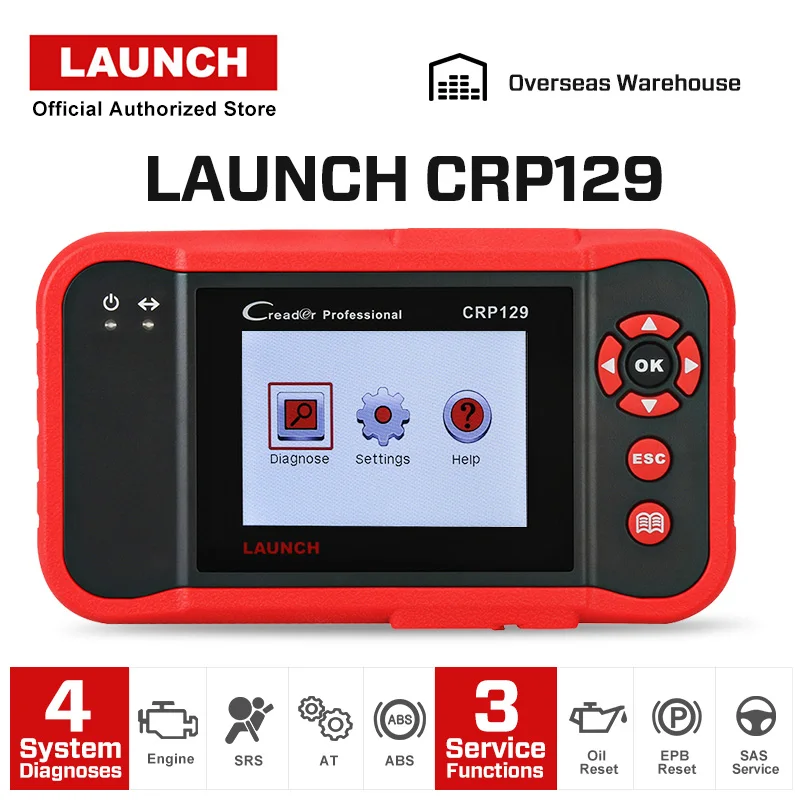Красный Launch CRP129 CRP 129 Creader VII 8 считыватель кодов OBDII диагностический инструмент ENG AT ABS SRS EPB SAS масляный светильник - Цвет: Красный