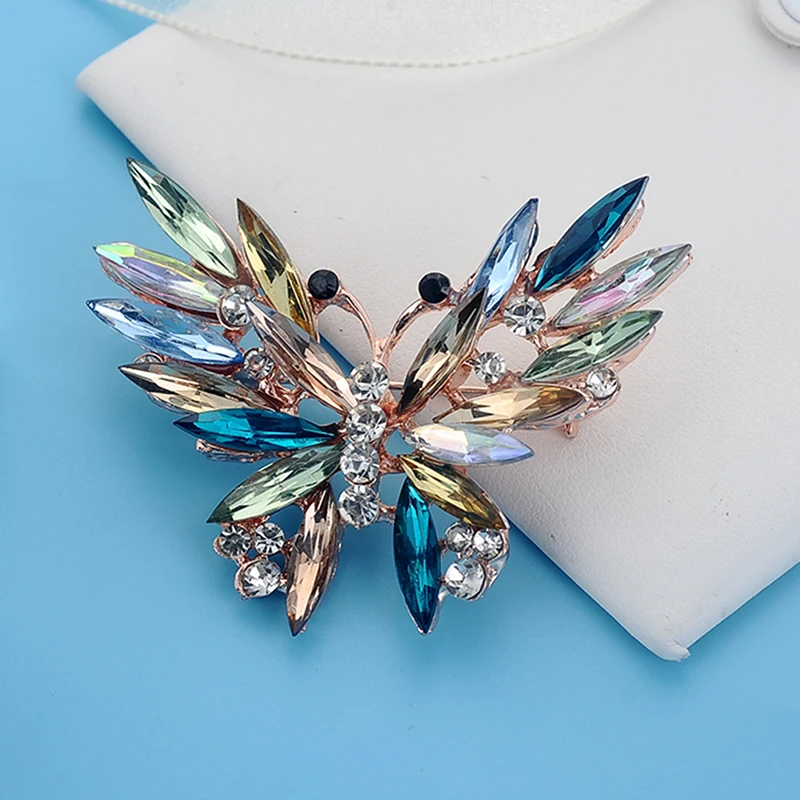 Красочные хрустальные броши в форме бабочки заколки виде животных для женщин