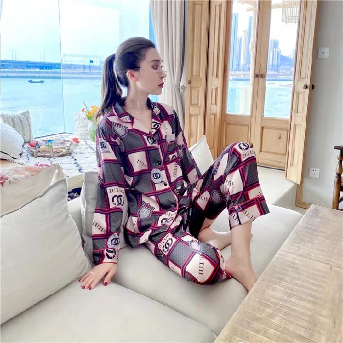 Атласная Шелковая пижама JRMISSLI для женщин пижамный комплект на пуговицах Пижама