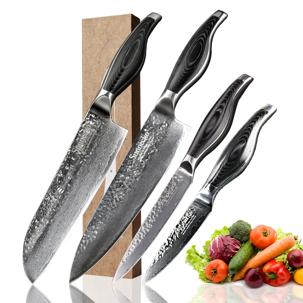 SUNNECKO дамасский шеф-поварский нож хозяйственный santoku японский VG10 стальной