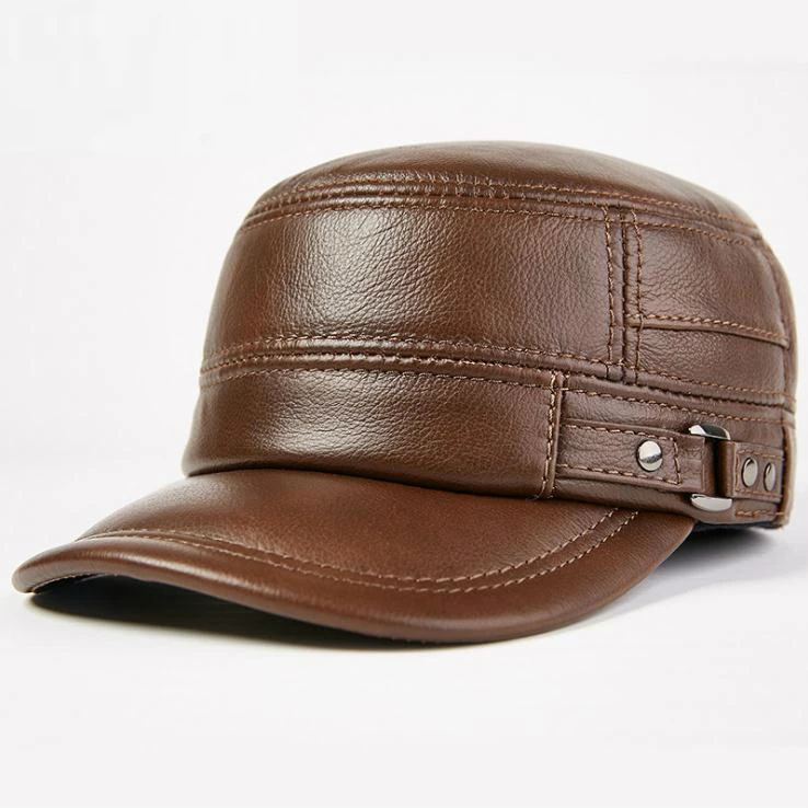 

Leather Hat for Men Genuine Leather Baseball Caps Flat Cap Black Brown Millitary Hat Men