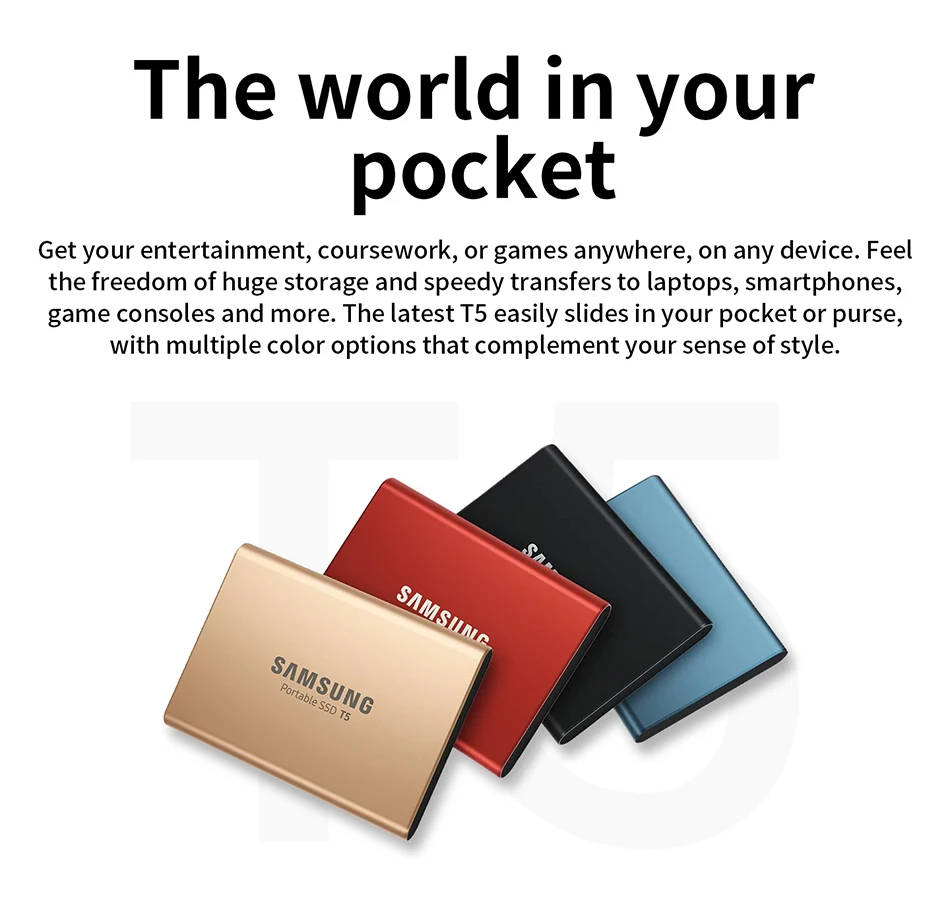 Samsung T5 портативный SSD 250 ГБ 500 1 ТБ 2 ТБ USB3.1 Внешние накопители USB 3,1 Gen2 Совместимость с ПК