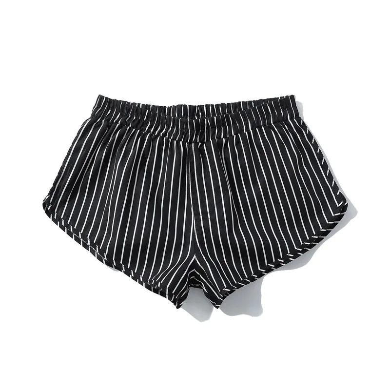 Cotton Pajama Shorts Mens Boxer Underwear Mid Waist Large Size Home Casual Briefs Shorts Black Striped Soft Sleep Underpants Man