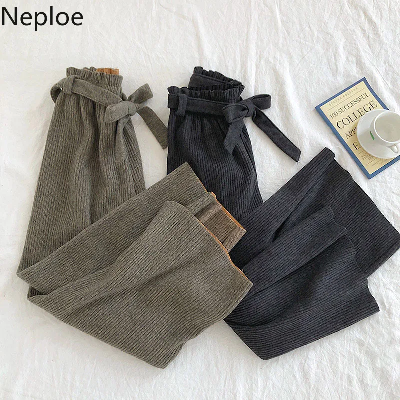Neploe Ins Простые штаны с эластичной резинкой на талии шнуровке бантом для женщин