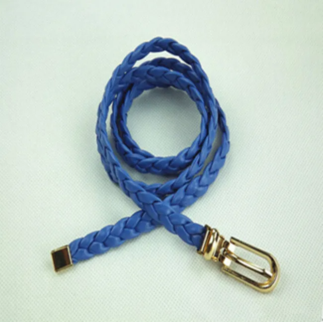 Ремни женские плетеные тонкие пояс Ceinture Повседневный женский тонкий ремень с пряжкой конфетное обтягивающее платье с поясом аксессуары - Цвет: Lake Blue
