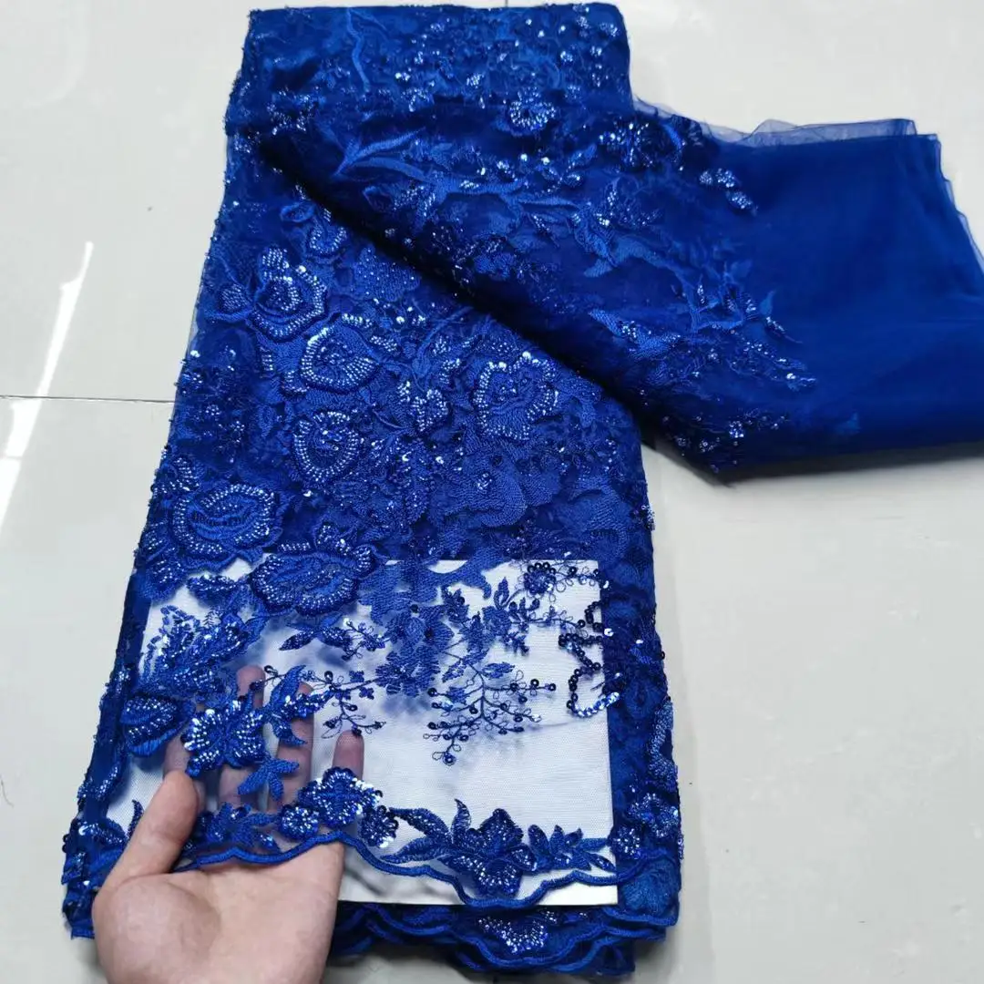(5 yardas/pc) de alta calidad de color nude Red de encaje francoafricano tubo cuentas tul bordado tela de encaje para el vestido de boda FYY038-5