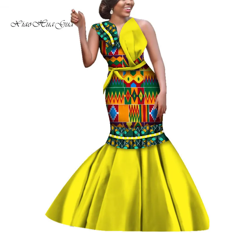 African Wax Print Dress Women One-Shoulder Long Mermaid Dress Elegant Lady Ball Gown Party African Dresses for Women WY3969