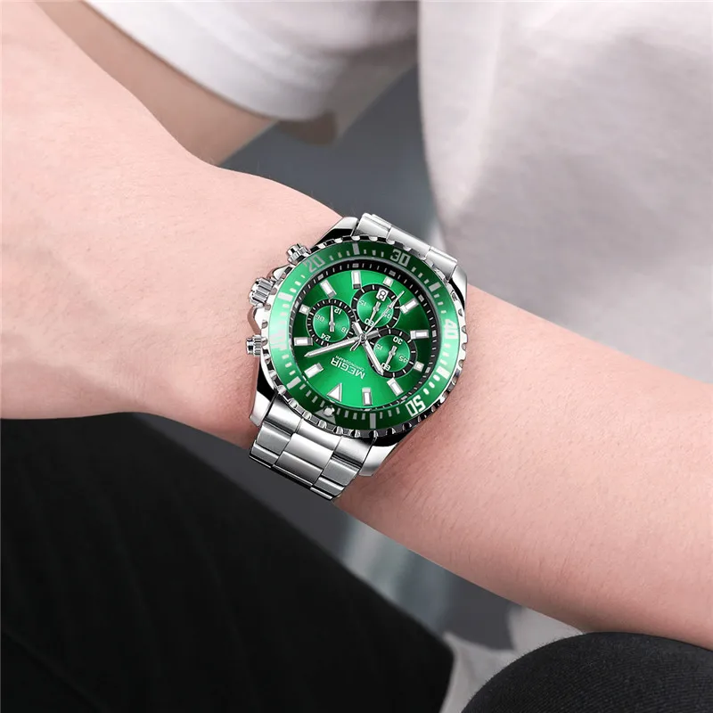 Часы MEGIR Мужские кварцевые с хронографом роскошные Брендовые спортивные