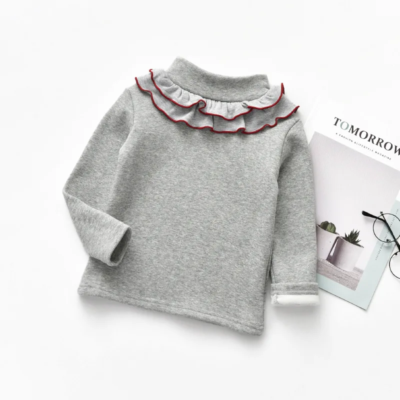 Бархатные теплые милые топы с длинными рукавами для девочек детская футболка
