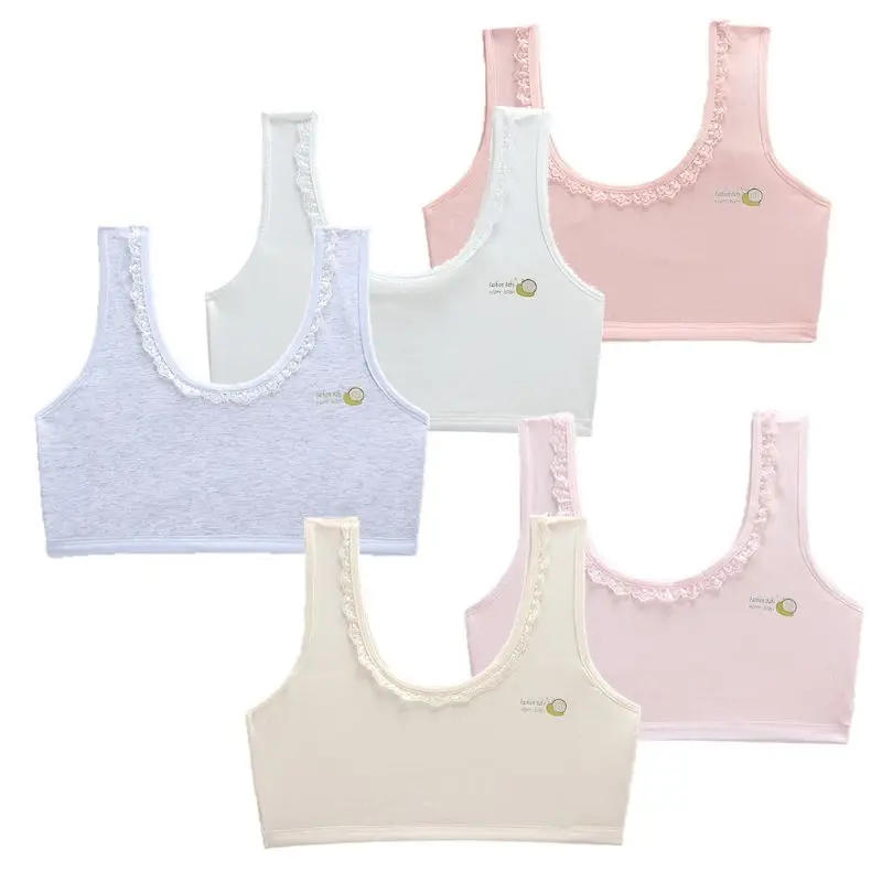 Детское хлопковое кружевное нижнее белье однотонный спортивный бюстгальтер для