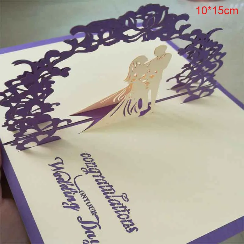 Sweet wedding purple 3D открытка-раскладушка подарок на день Святого Валентина открытка наклейки на конверте свадебные приглашения Поздравительные открытки юбилей для нее - Цвет: Sweet wedding purple