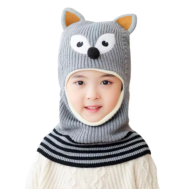 

Children's hats winter boys and girls plus velvet ear protection scarf baby winter windproof face protection one-piece woolen ha