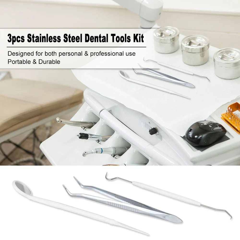 

3pcs Teeth Cleaning Kit Stainless Steel Dental Tools Double Head Teeth Scraper Dental Probe Tweezers Dentist Oral Care Tools