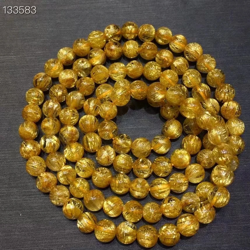 

Natural Gold Rutilated Quartz Clear Round Beads Bracelet 5.2mm Women 3 Laps Fashion From Brazil Wealthy Stone AAAAAAA