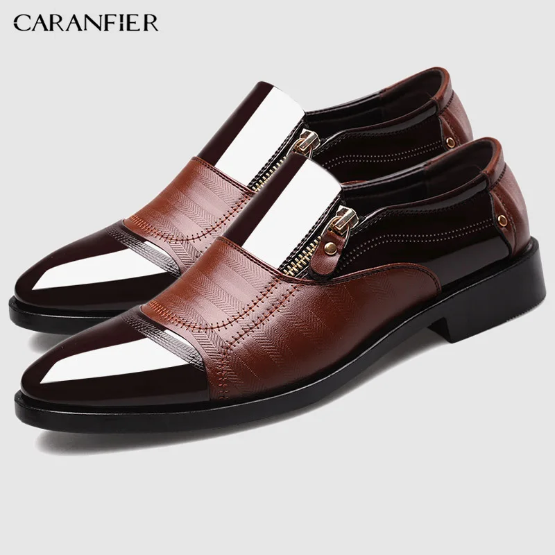 1Pair brown CARANFIER/2 пары итальянских черных официальных туфель; мужские лоферы; свадебные модельные туфли; Туфли-оксфорды из лакированной кожи; мужские кожаные туфли - Цвет: 1Pair brown