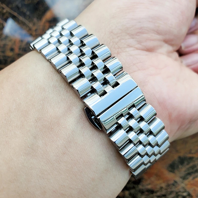 Stainless Steel Watchbands Silver Polished 16 18 19  20 21 22mm Metal Watch Bracelet Strap Accessories