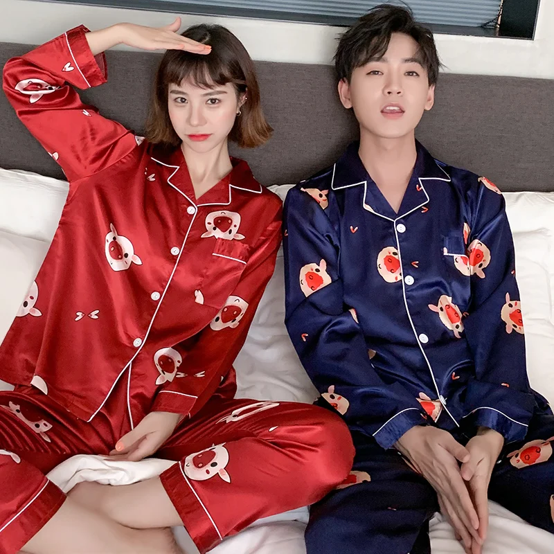 Пижама для пар мужчин и женщин на весну осень симпатичная свинка тонкий ледяной