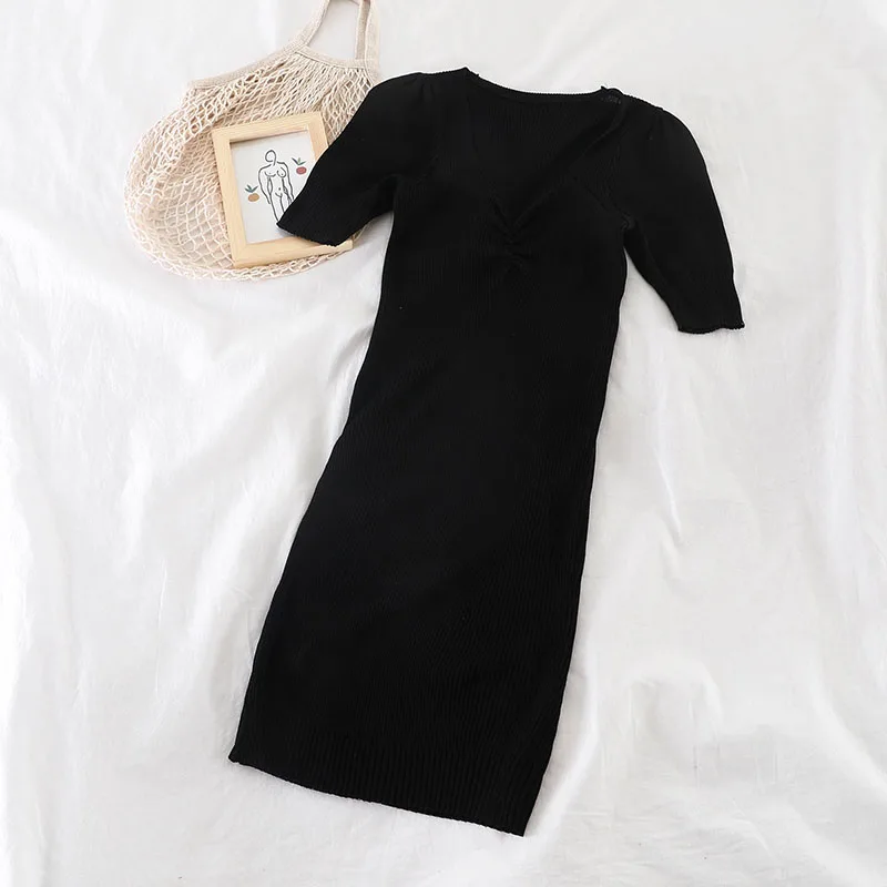 OCEANLOVE 2020 Bodycon Dress Solid Short Sleeve Knitted Stretch Sexy Dresses Women Spring Summer Vestidos Slim Korean 13914 | Женская