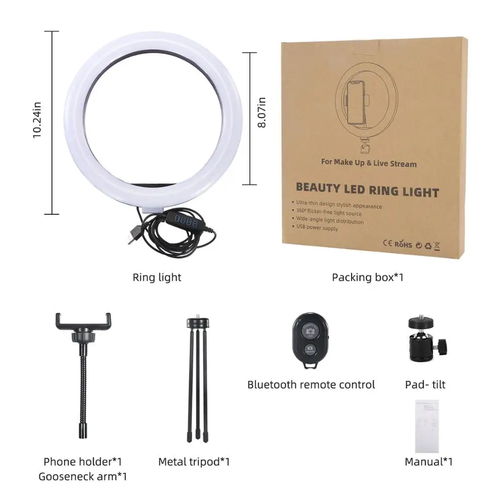 

MAMEN 6/8/10 inch Ring Light with Tripod Stand Phone Holder Selfie Makeup Phone Photography Light for YouTube Video Photography