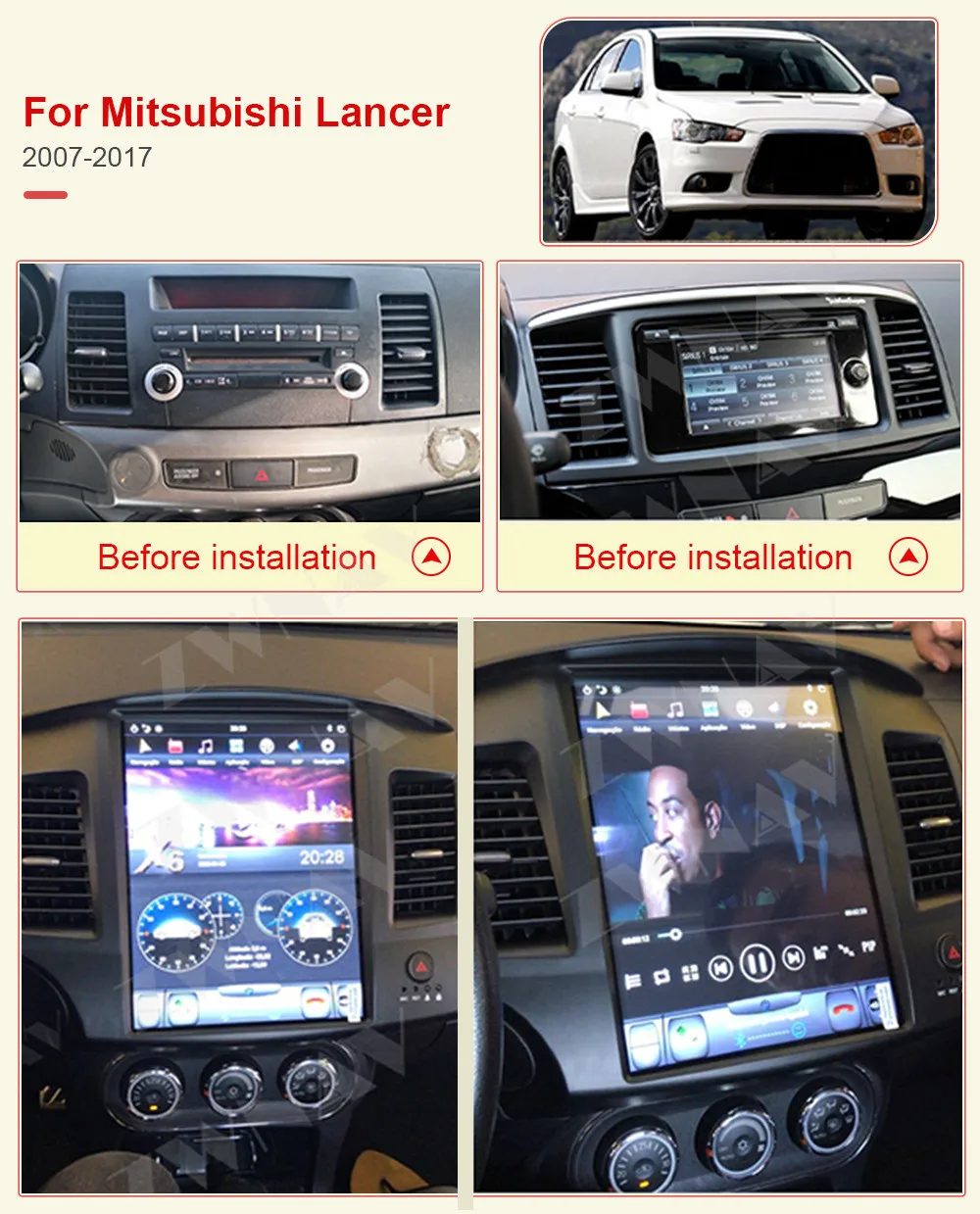 Carplay вертикальный экран Tesla Android автомобильный GPS мультимедийный плеер для Mitsubishi