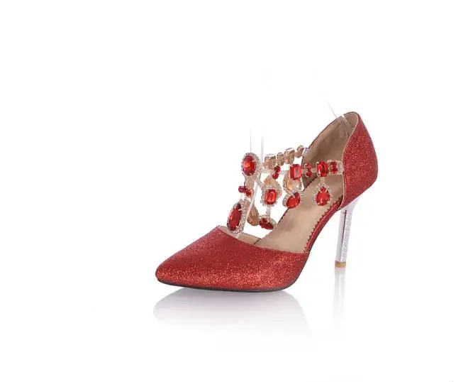 Свадебная обувь для невесты тонкие туфли с острым носком украшенные стразами и