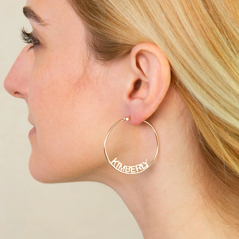 

Fashion Ladies Stainless Steel Large Earrings Customized Name Round Earrings Personalized Earrings Valentine's Day Gift