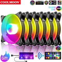 coolmoon cooling fan mute pc computer 120mm rgb case gamer cabinet cooler with ir remote heat sink cpu 6pin radiator aura sync