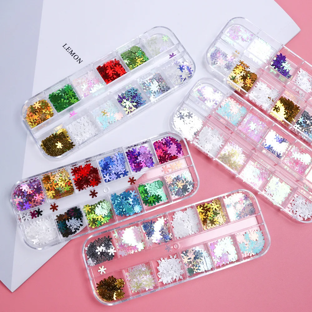 

12 Grids Nail Glitter Snowflake Snow Christmas DIY Flakes Paillette Manicure Slice Nail Art Decor Sets NYIUI-0155