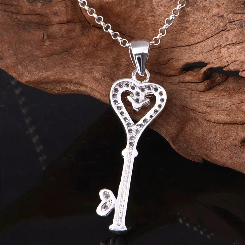 USPS доставка кубический цирконий ключ и сердце кулон ожерелье для женщин Кристалл