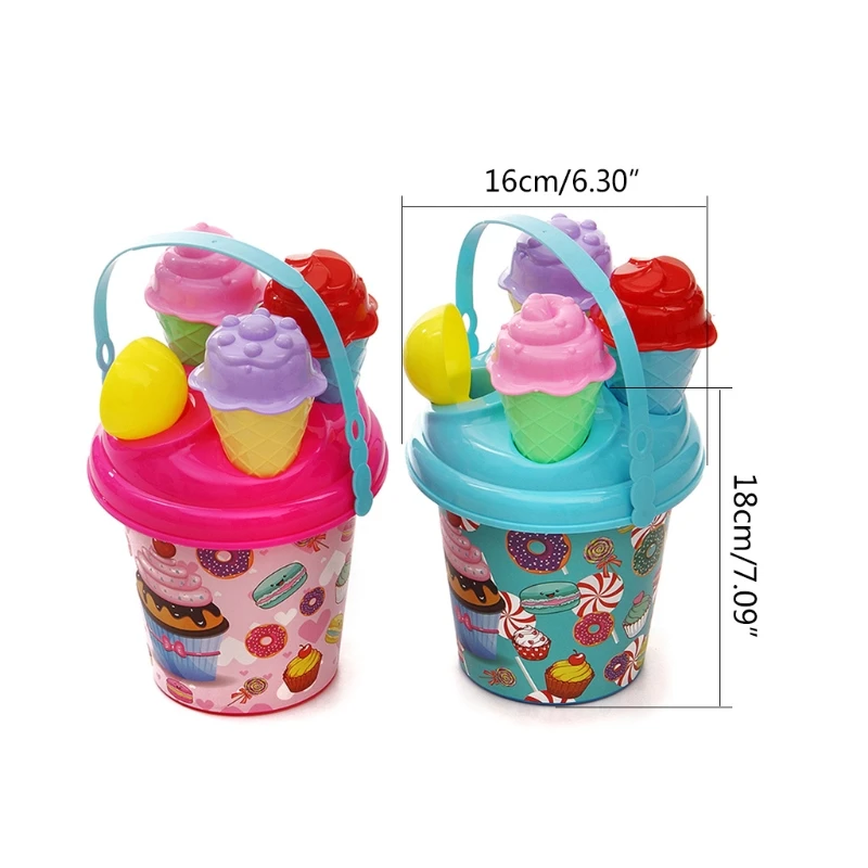 

J2FF Colorful Sandpit Toy Sandbox Bucket Interactive Sand Playing Kit Beach Toy Pack Sand Toy with Ice Cream Cone Scooper