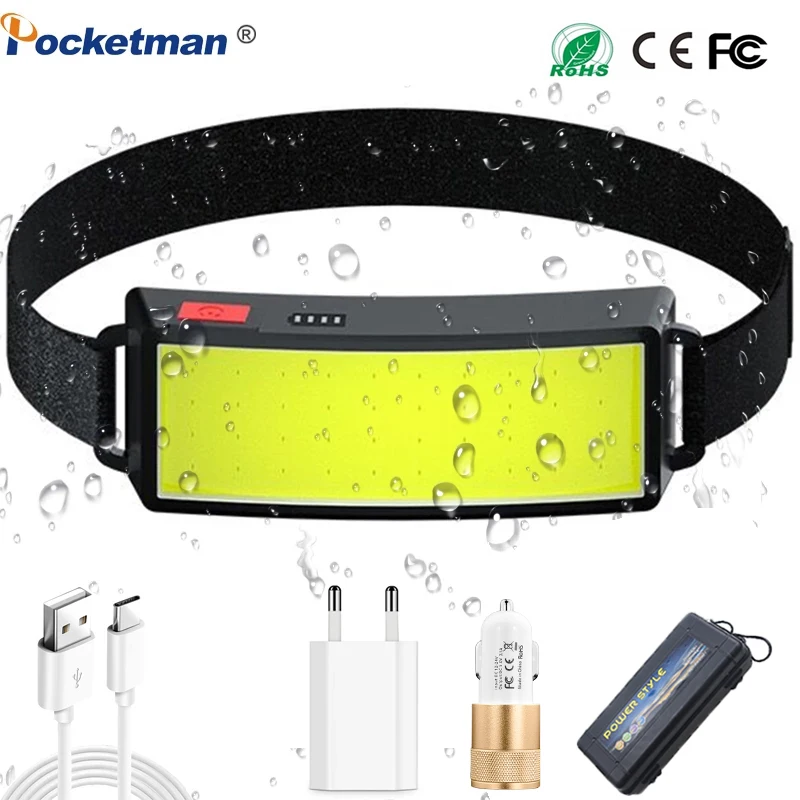 

Most Bright COB LED Headlight USB Rechargeable Torch Headlamp With Red Warning Waterproof Head Lamp Built-in Battery Led Lamp