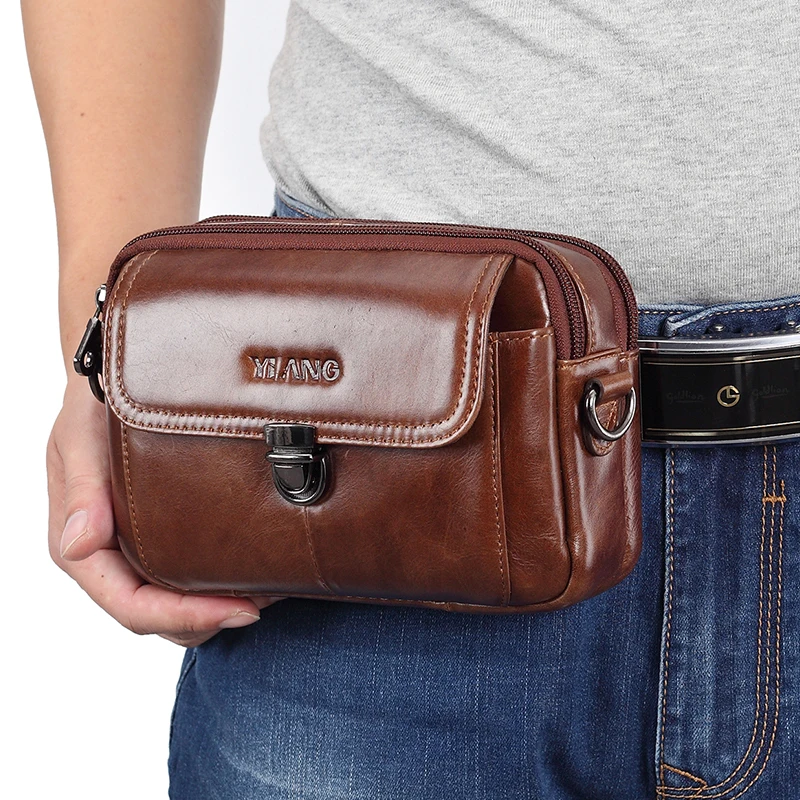 Сумка поясная из натуральной кожи мобильный телефон с крючком отделением для