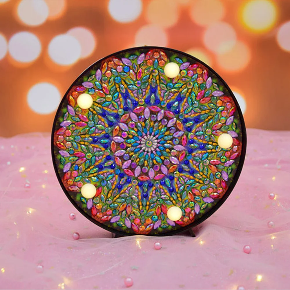 

5D DIY Diamond Painting Round Shape Rhinetones Full Drill Datura Floral LED Night Light Home Desktop Decor Lamp